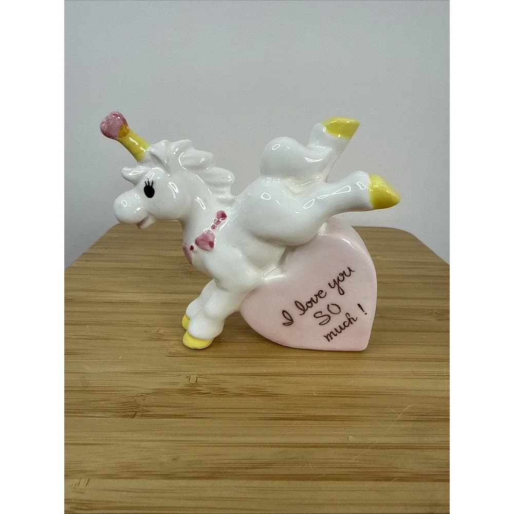 Vtg Erika Japan Valentines Day Unicorn Figurine I Love You Conversation Heart